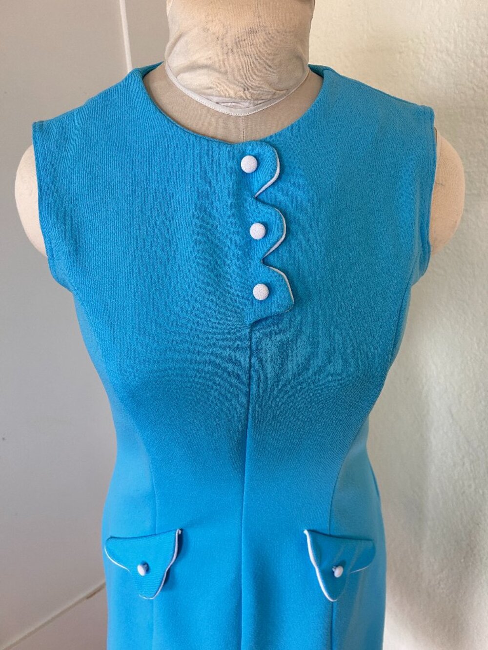 Vintage 60s mod blue sleeveless dress Small Med  gogo mid century modern